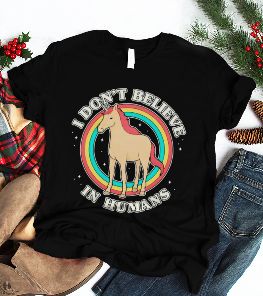 Unicorn I Don't Believe In Humans Rainbow T-Shirt
