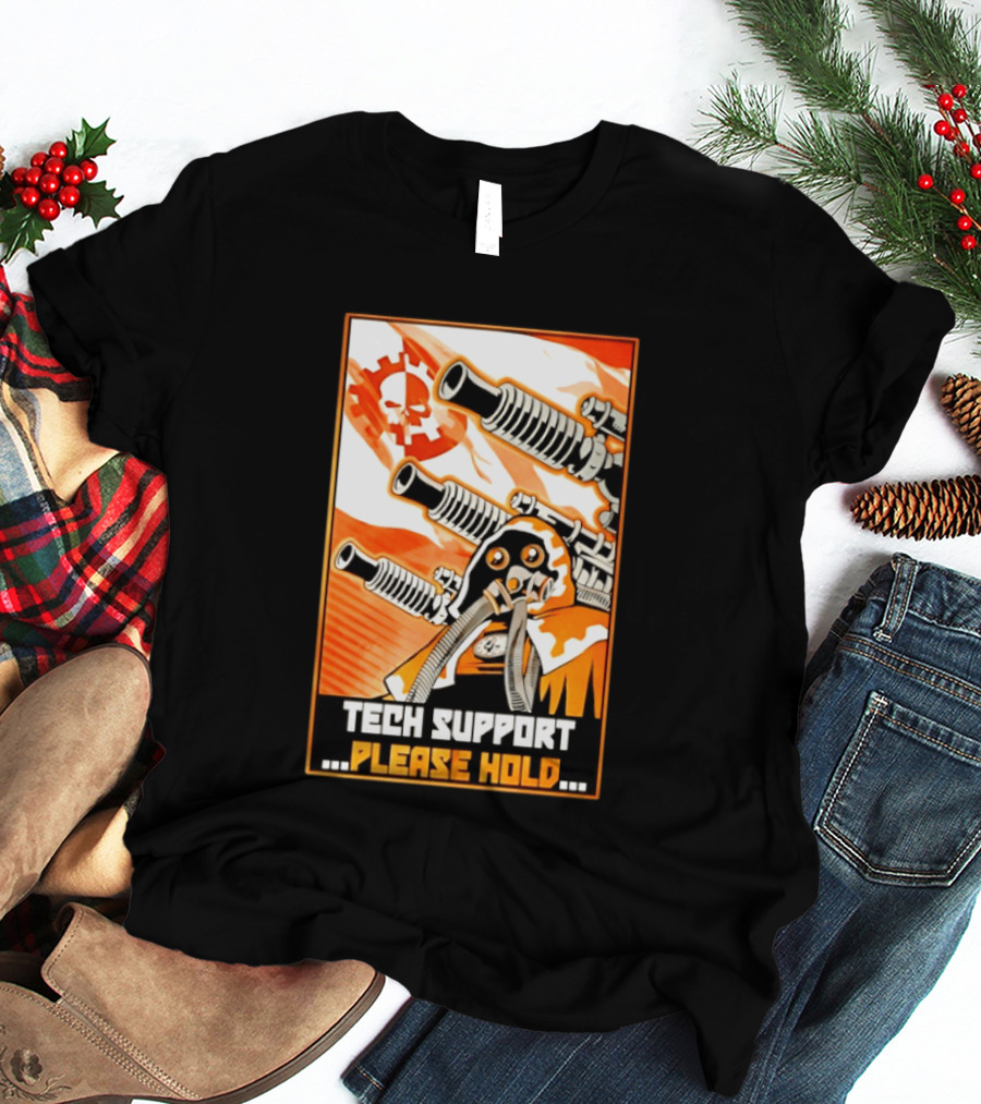 Tech Support Please Hold Skull And Crossbones With Retro Helmets And Cannons T-Shirt