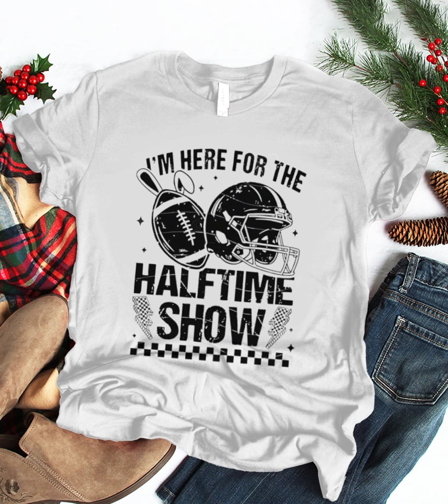 I'm Here For The Halftime Show Football Helmet Bunny Ears T-Shirt