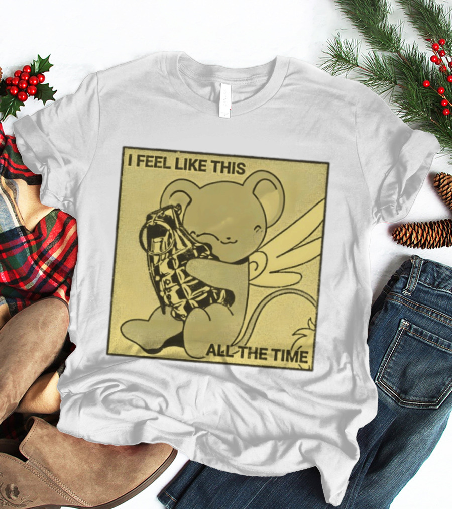 I Feel Like This All The Time Cute Winged Bear Hugging Grenade T-Shirt