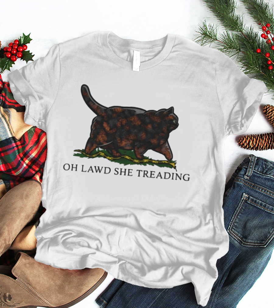 Oh Lawd She Treading Black Cat Walking On Snake T-Shirt