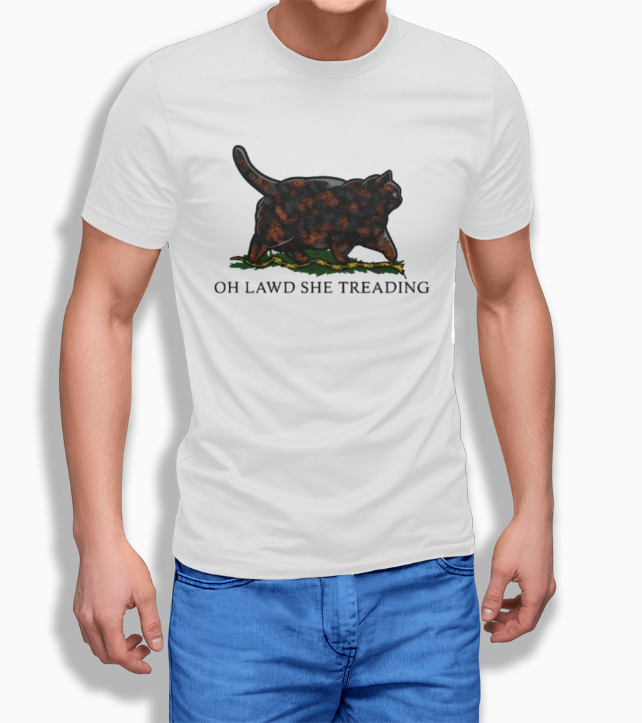 Oh Lawd She Treading Black Cat Walking On Snake T-Shirt