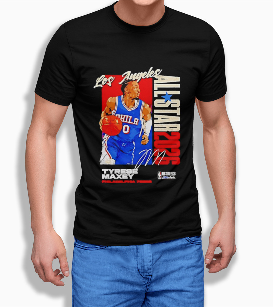 Los Angeles All Star 2026 Tyrese Maxey Philadelphia 76ers NBA Player T-Shirt