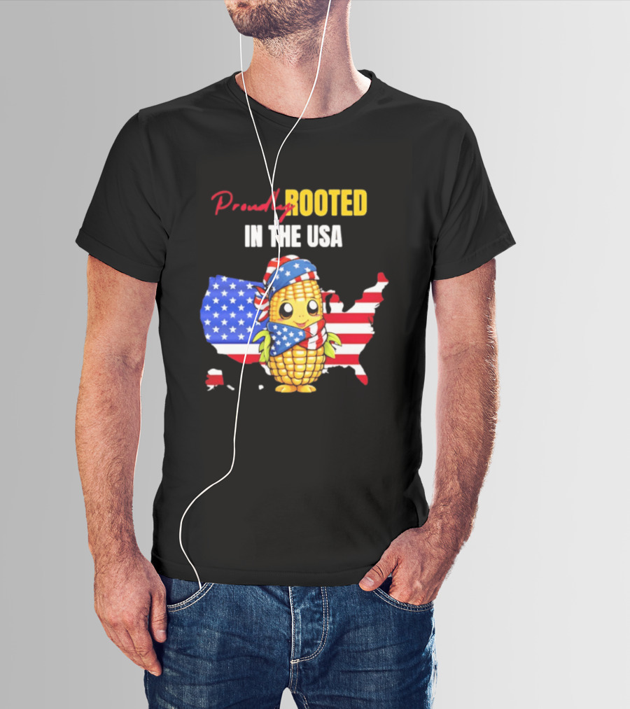 Proudly Rooted In The USA Corn American Flag Map T-Shirt