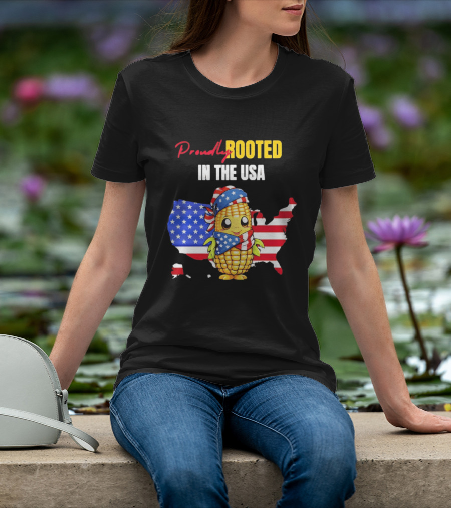 Proudly Rooted In The USA Corn American Flag Map T-Shirt