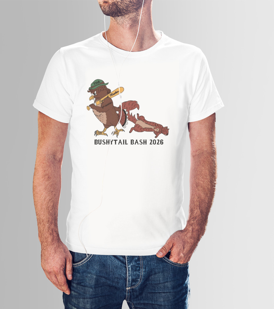 Bushytail Bash 2026 THA Squirrel Masher Owl Baseball T-Shirt