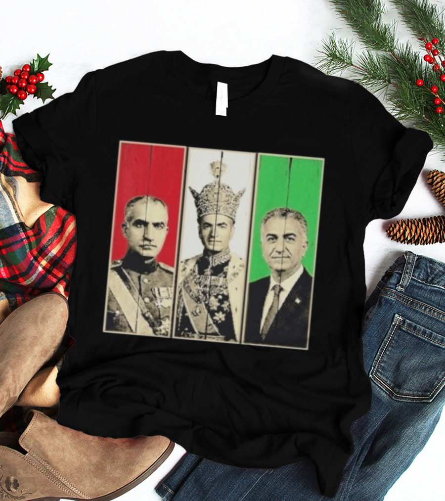 Pahlavi Dynasty Generations Reza Shah Mohammad Reza Iran Flag T-Shirt