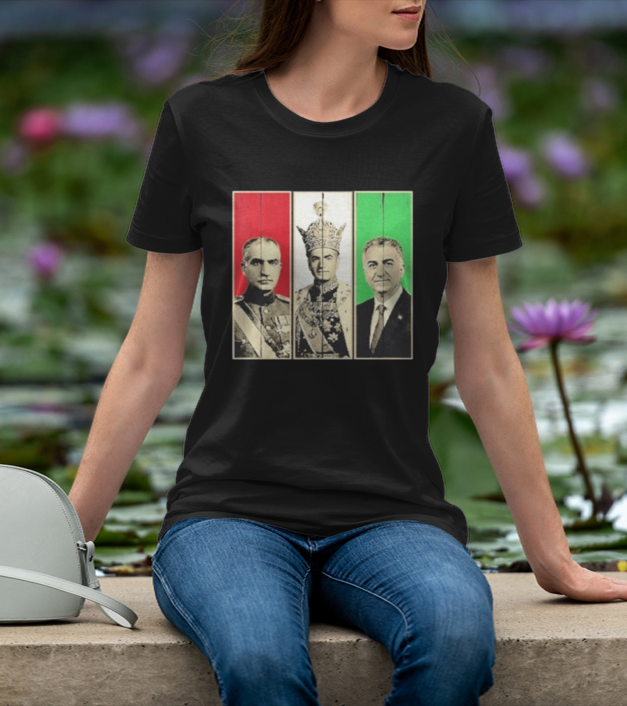 Pahlavi Dynasty Generations Reza Shah Mohammad Reza Iran Flag T-Shirt