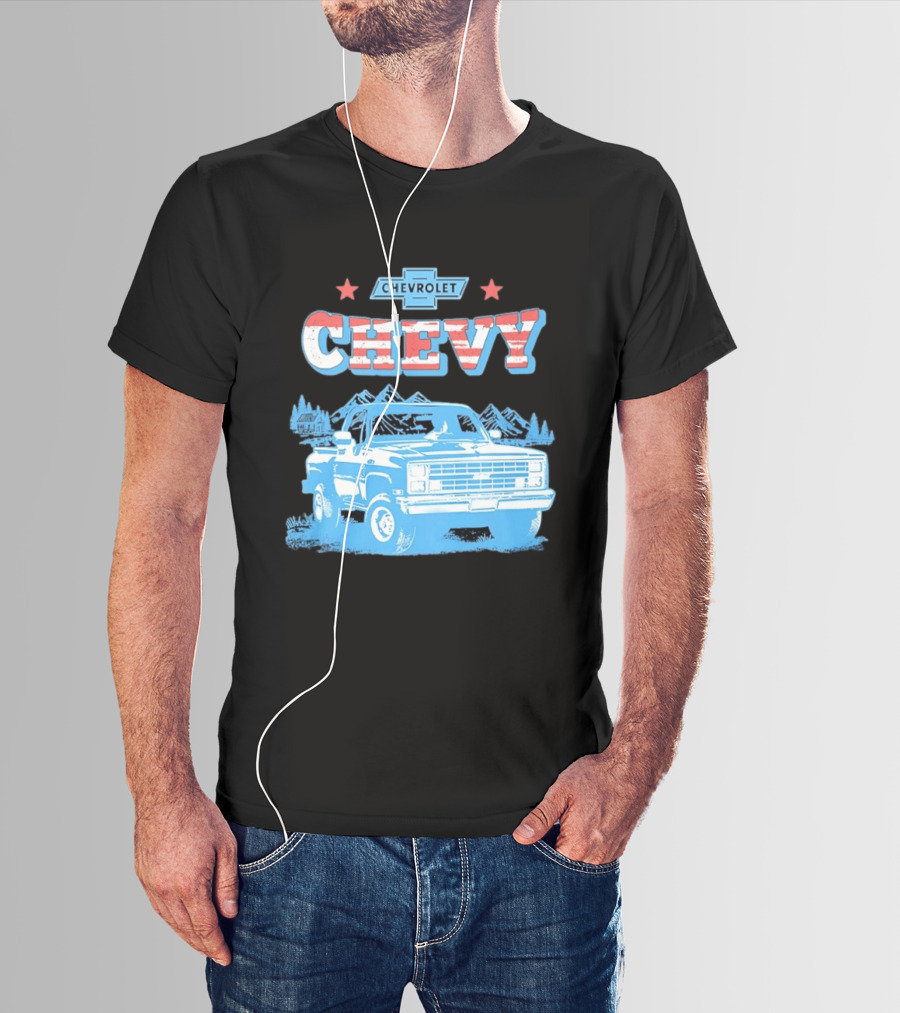 Chevy Chevrolet Truck Vintage Stars And Stripes Retro Mountain Scene T-Shirt