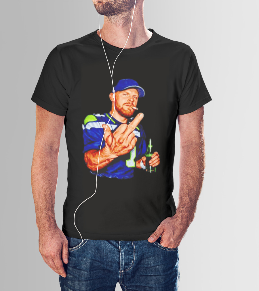 Ernest Jones Seahawks Sam Darnold Middle Finger Beer Cigarette T-Shirt
