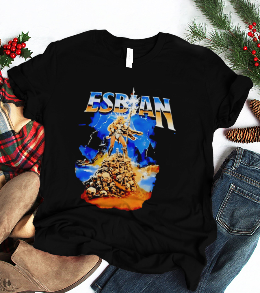 Lesbian Fantasy Lightning Warrior Epic Skull Mountain T-Shirt