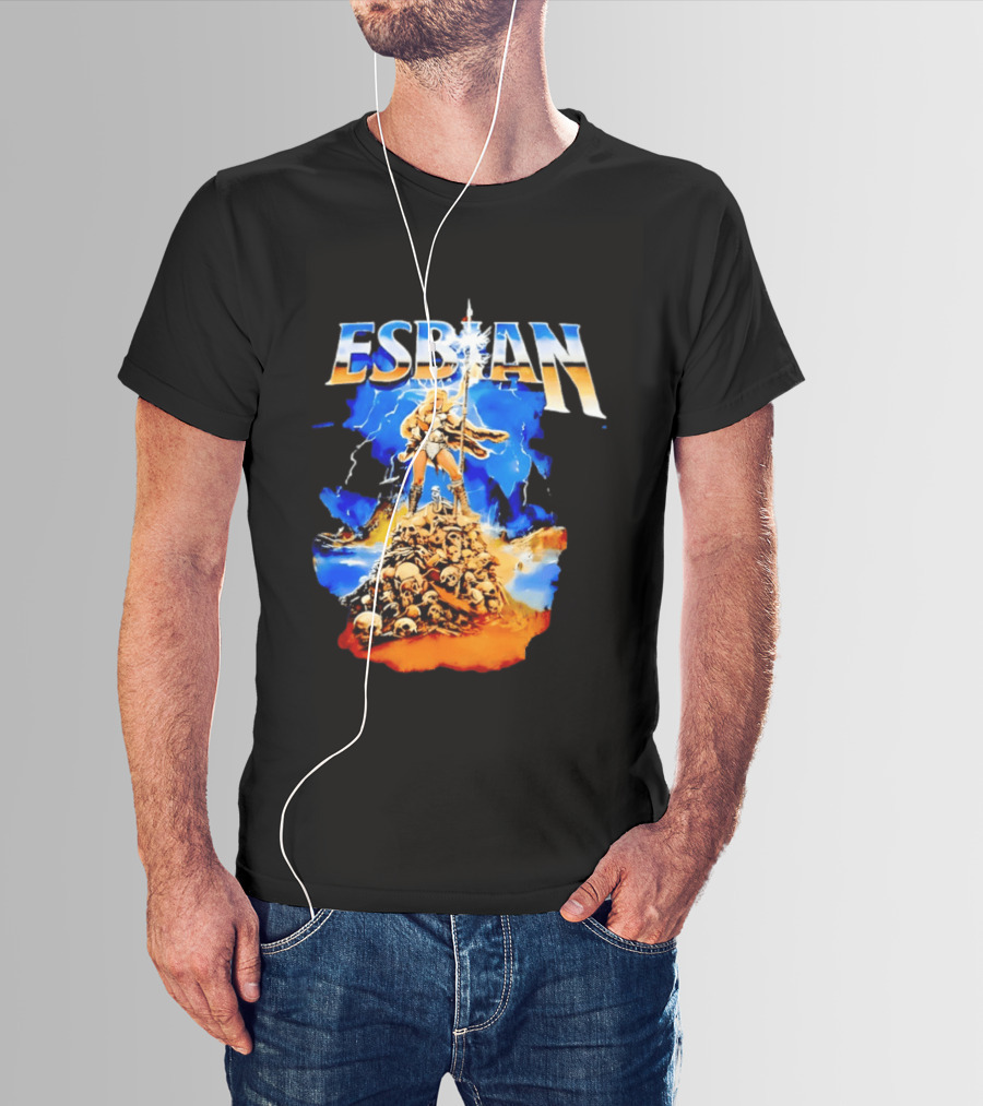 Lesbian Fantasy Lightning Warrior Epic Skull Mountain T-Shirt