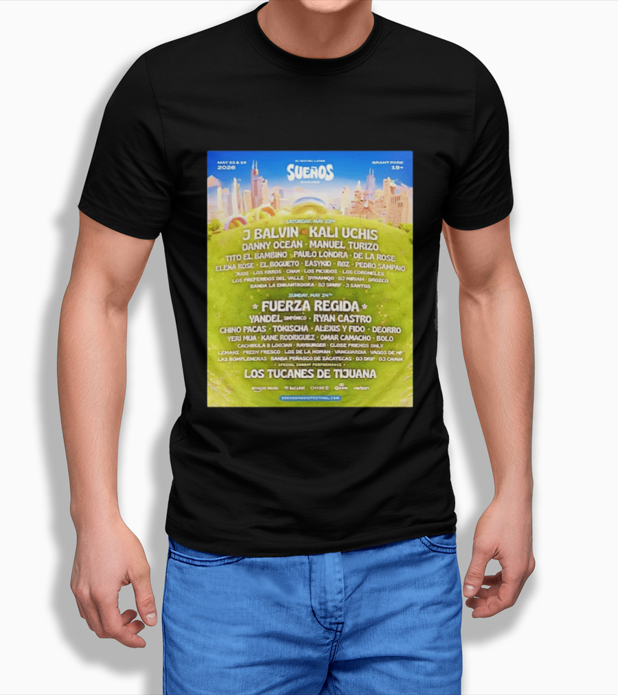 Suenos Chicago 2026 Festival Latino Full Lineup J Balvin Kali Uchis Fuerza Regida Grant Park May 23 24 T-Shirt
