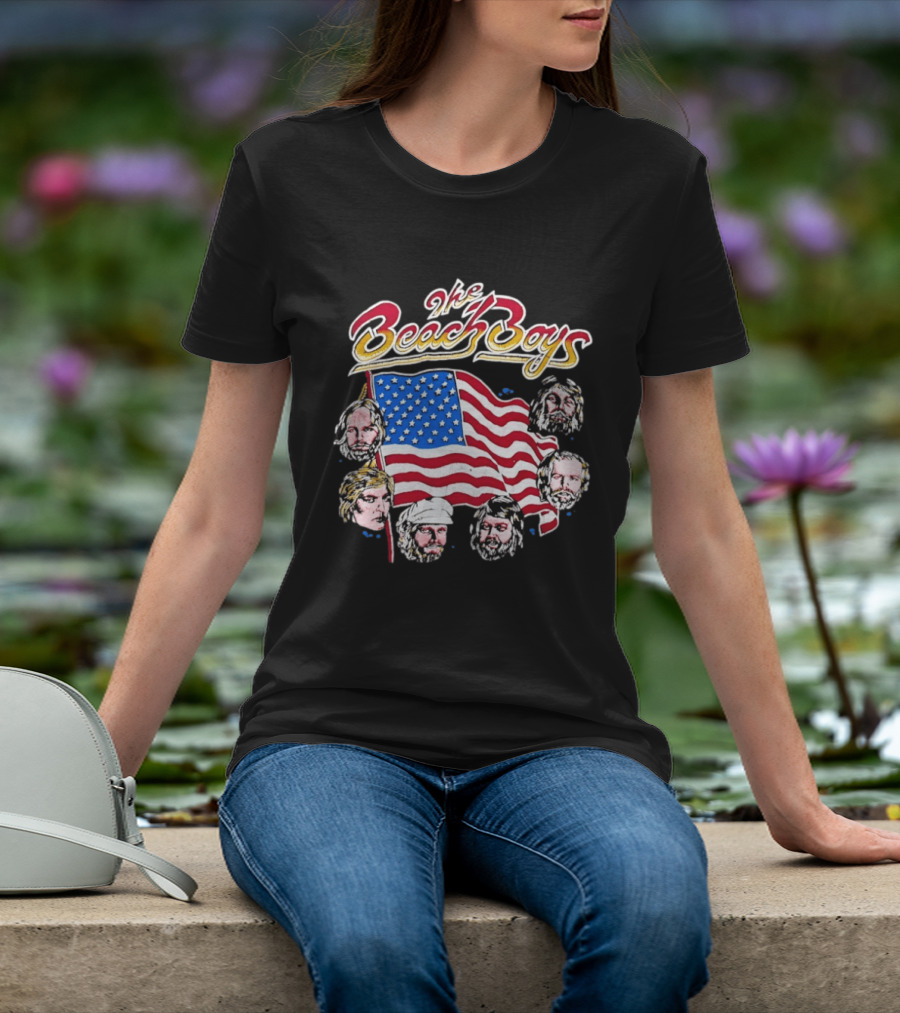 The Beach Boys USA Flag Vintage Style With Band Member Portraits T-Shirt