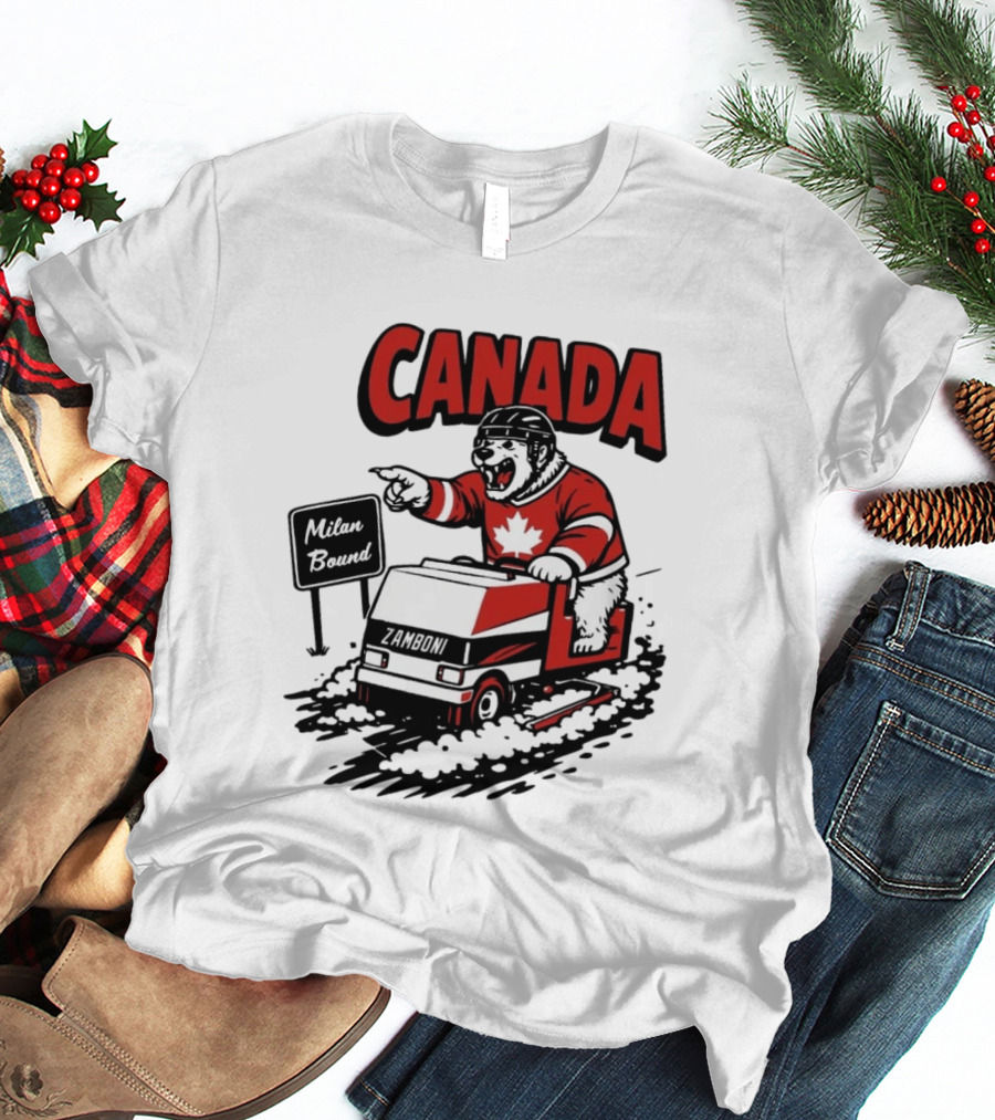 Canada Hockey Polar Bear Zamboni Milan Bound Winter Sports T-Shirt
