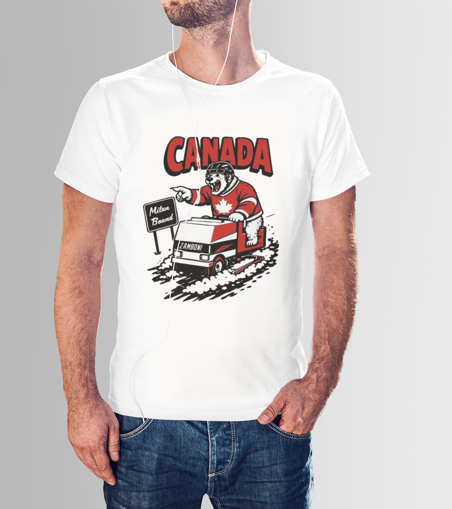 Canada Hockey Polar Bear Zamboni Milan Bound Winter Sports T-Shirt