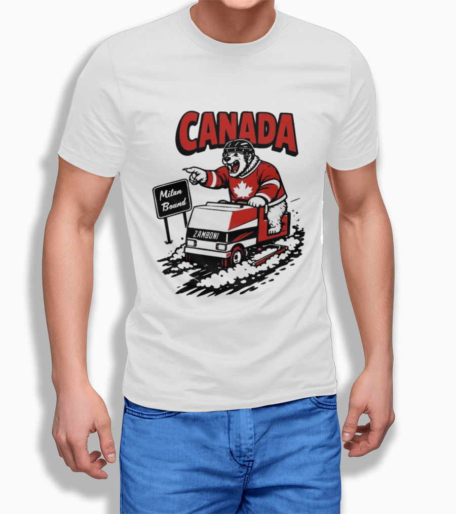 Canada Hockey Polar Bear Zamboni Milan Bound Winter Sports T-Shirt
