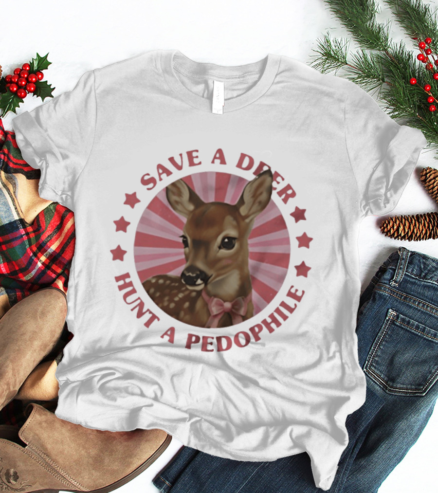 Save A Deer Hunt A Pedophile Pink Bow Deer Stars Stripes T-Shirt
