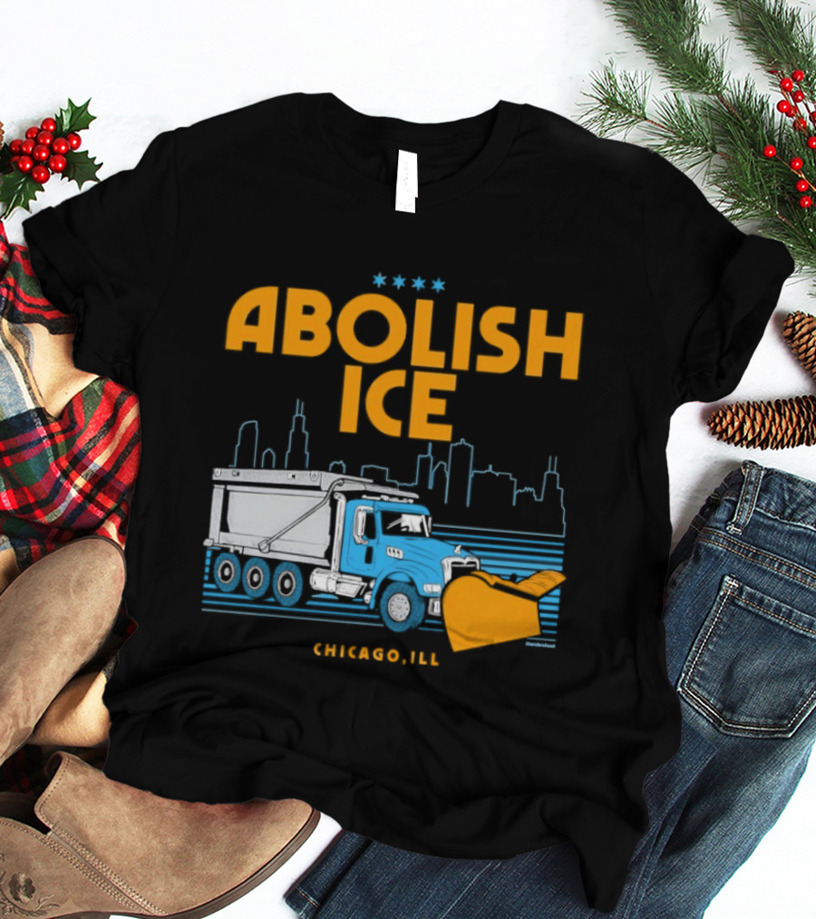 Abolish Ice Chicago ILL Snowplow Benefit Truck Skyline T-Shirt