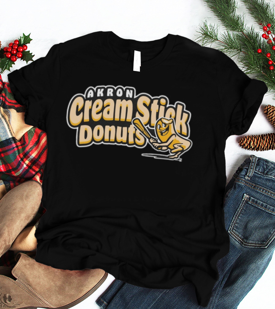 Akron Cream Stick Donuts Baseball Batter Cartoon T-Shirt