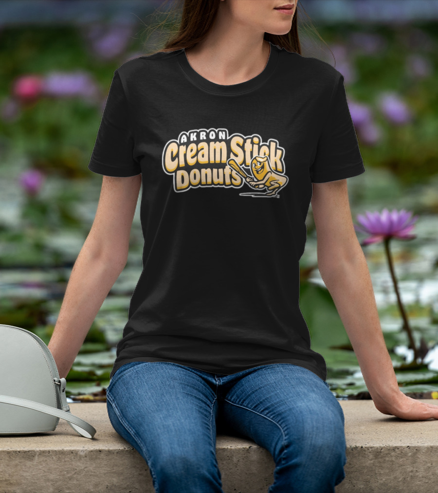 Akron Cream Stick Donuts Baseball Batter Cartoon T-Shirt