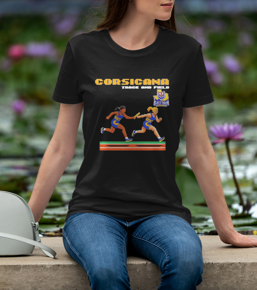 Corsicana Track And Field Pixel Art Girls Track Team Relay Baton T-Shirt