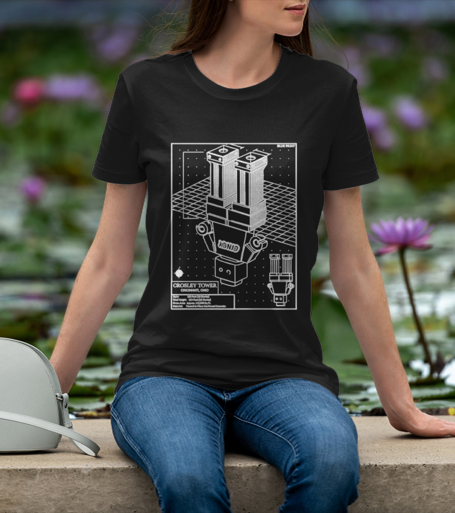 Crosley Tower Blueprint Cincinnati Ohio Robot Schematic T-Shirt