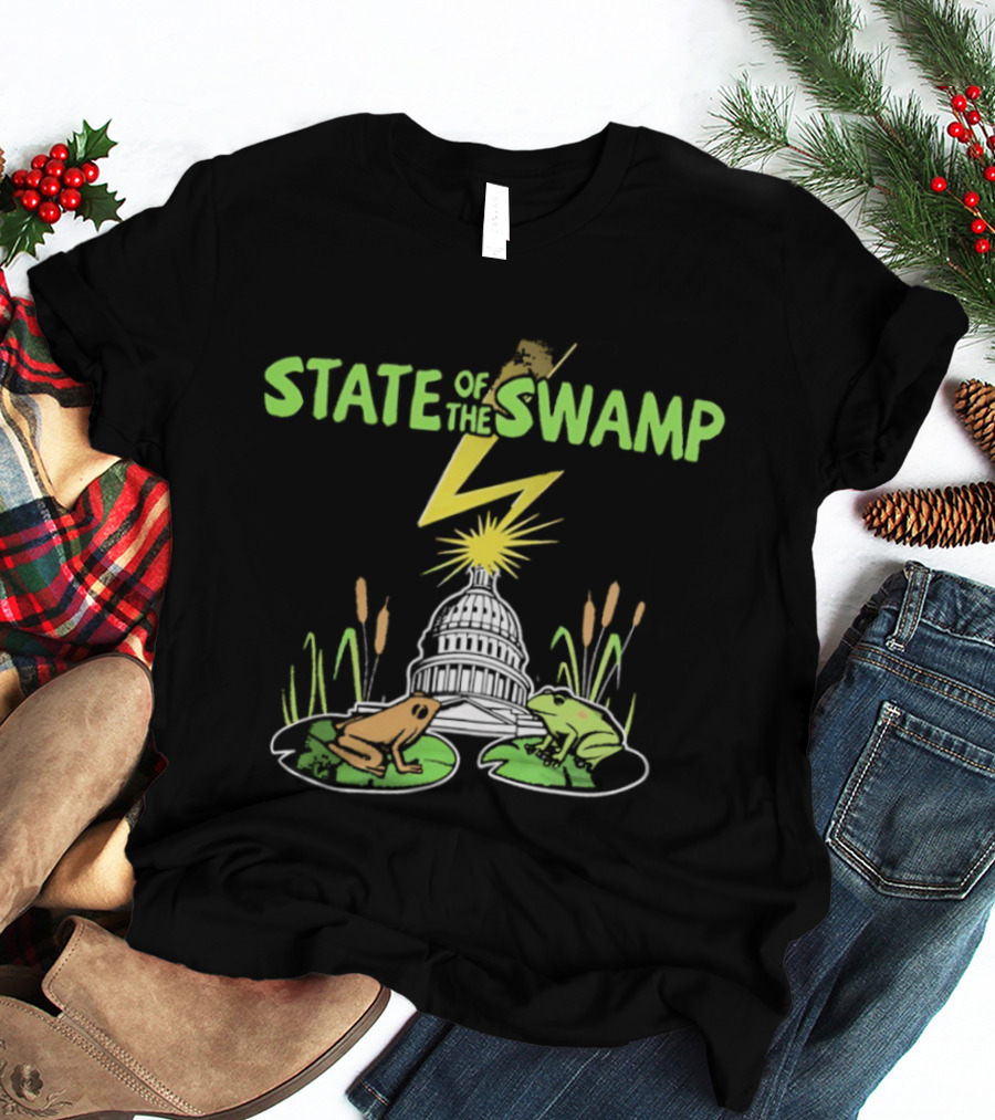 STATE OF THE SWAMP Capitol Frogs And Lightning Bolt Scene T-Shirt