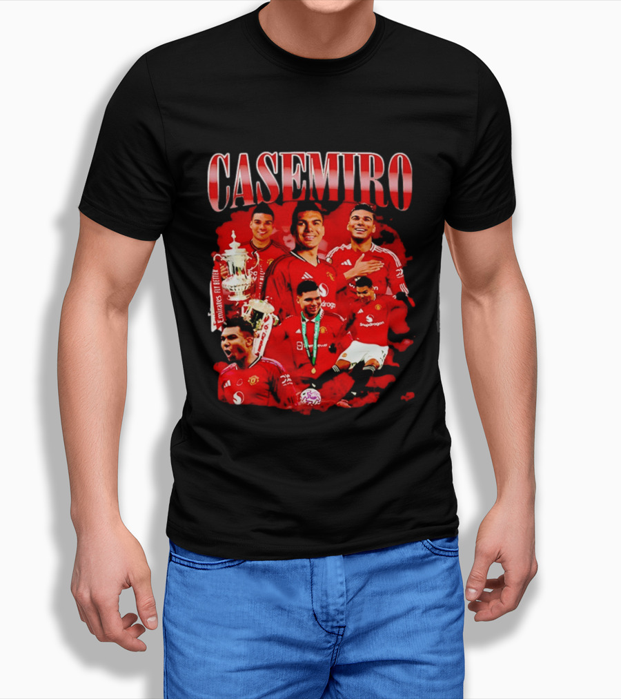 Casemiro Manchester United Trophy Celebrations Retro Football T-Shirt