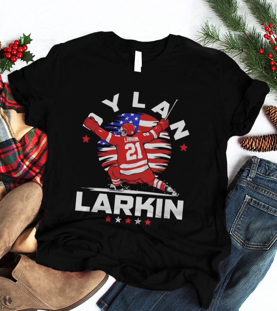 Dylan Larkin 21 USA Flag Celebration Detroit Hockey T-Shirt