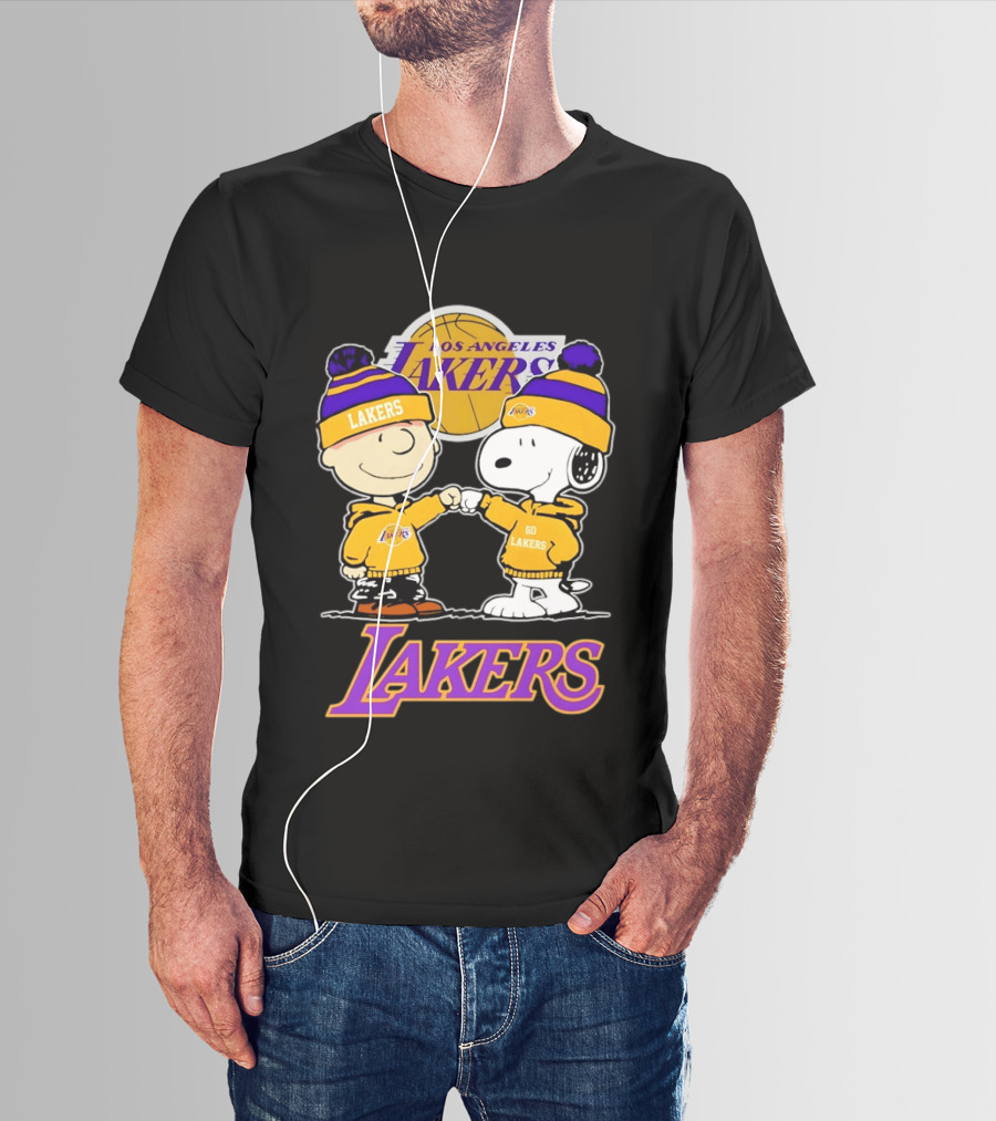 Charlie Brown Snoopy Fist Bump Los Angeles Lakers Basketball Fan Gear T-Shirt