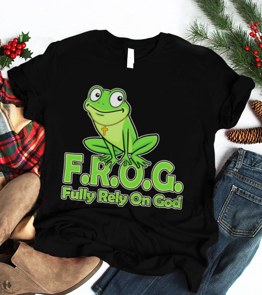 F.R.O.G. Fully Rely On God Frog With Cross Necklace T-Shirt