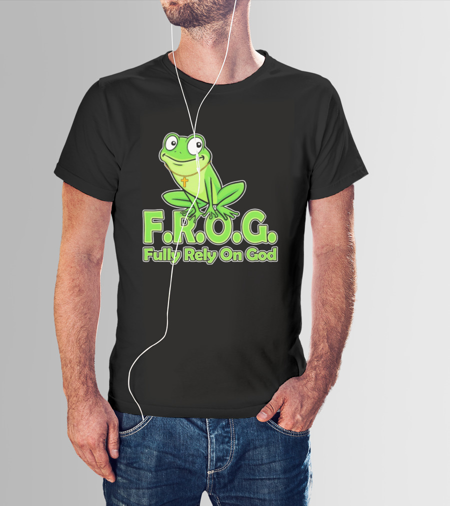 F.R.O.G. Fully Rely On God Frog With Cross Necklace T-Shirt