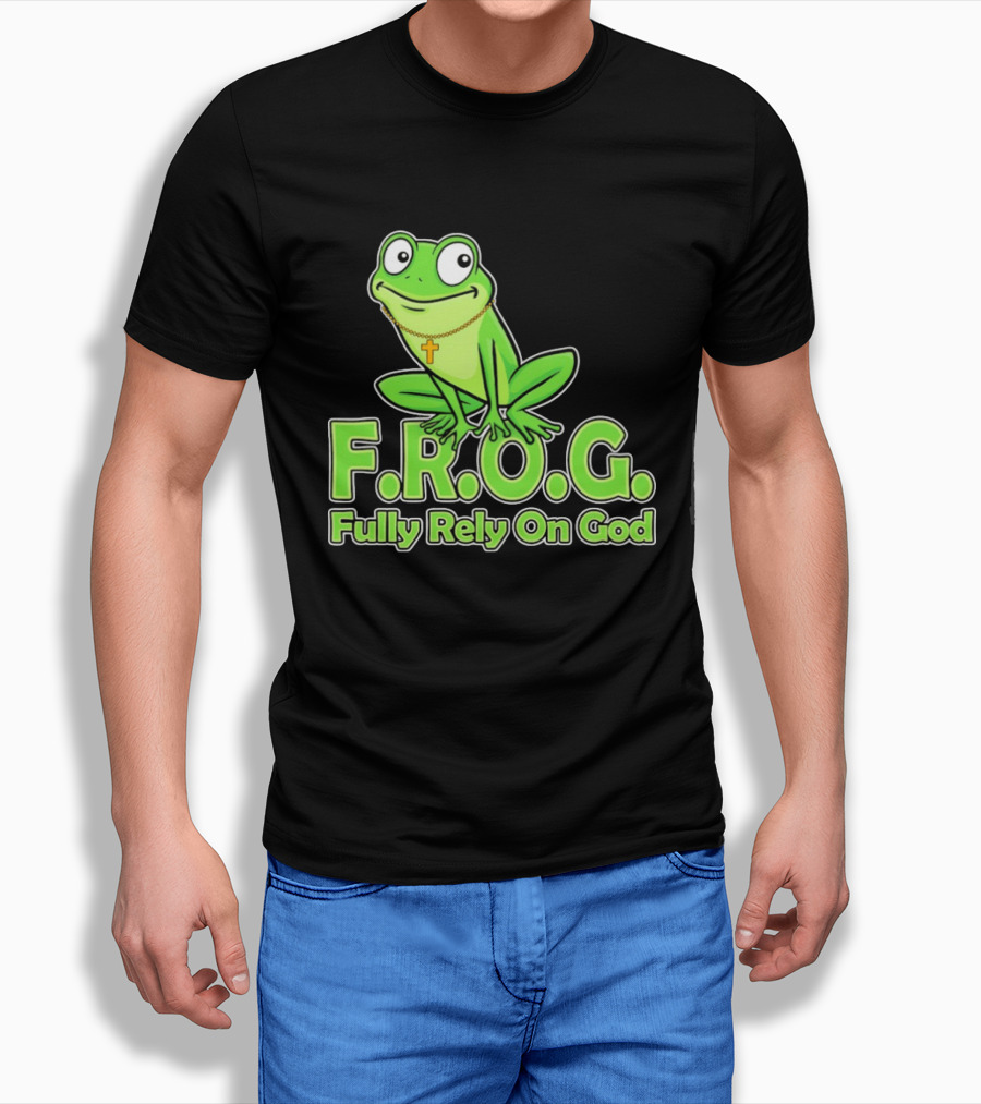 F.R.O.G. Fully Rely On God Frog With Cross Necklace T-Shirt