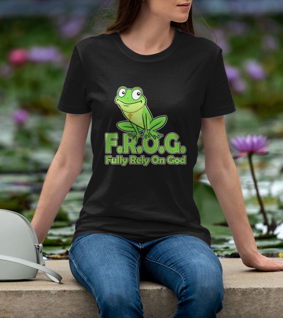 F.R.O.G. Fully Rely On God Frog With Cross Necklace T-Shirt