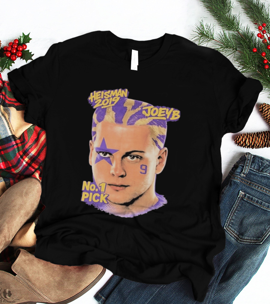 Heisman 2019 Joeyb No 1 Pick Star Face Paint Purple Hair Stripes T-Shirt