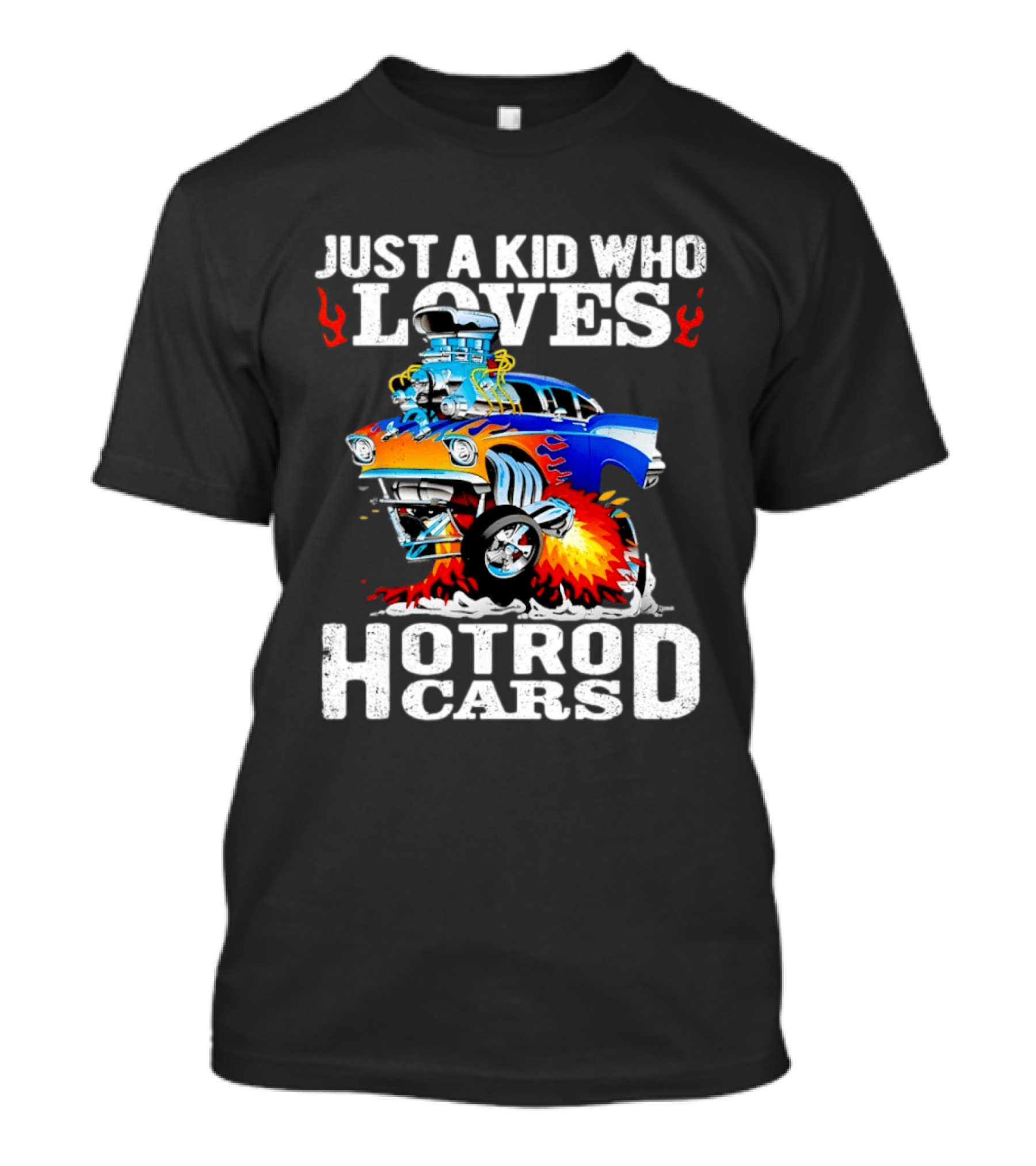 Just A Kid Who Loves Hotrod Cars Cartoon Flames T-Shirt