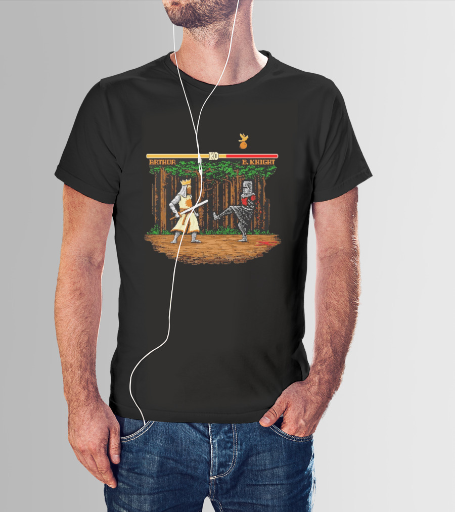 King Arthur Vs Black Knight KO Monty Python And The Holy Grail Pixel Art Forest Duel T-Shirt