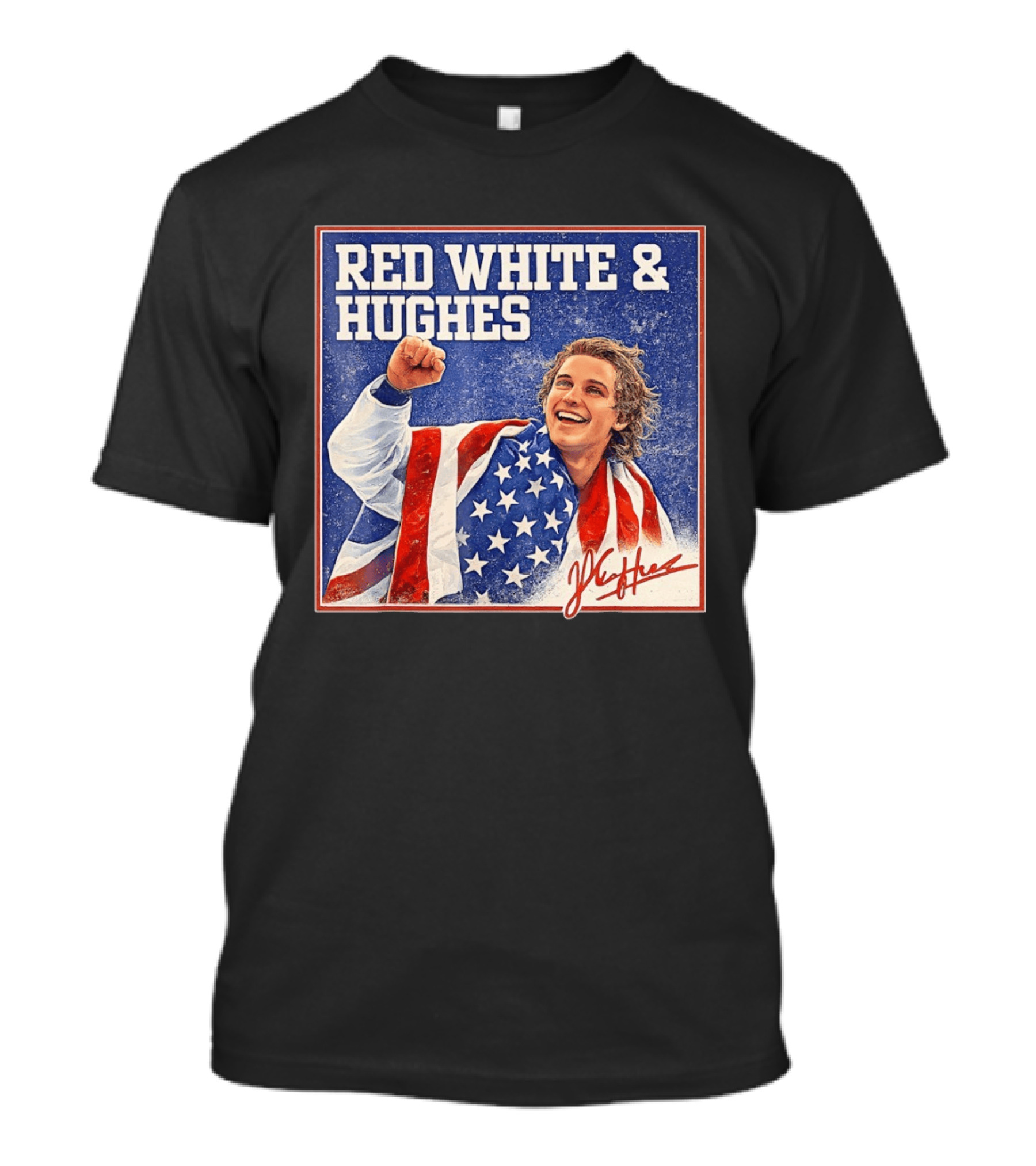 Red White & Hughes USA Jack Hughes Signature Fist Pump Celebration T-Shirt