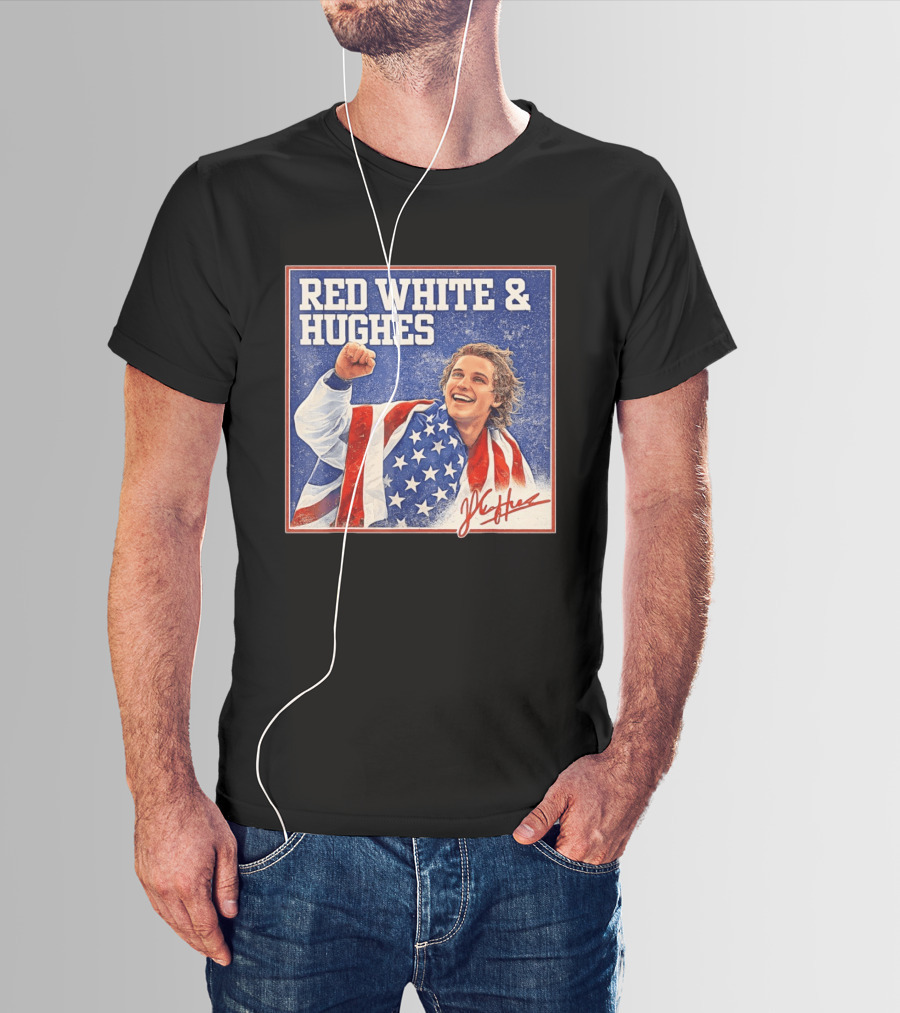 Red White & Hughes USA Jack Hughes Signature Fist Pump Celebration T-Shirt