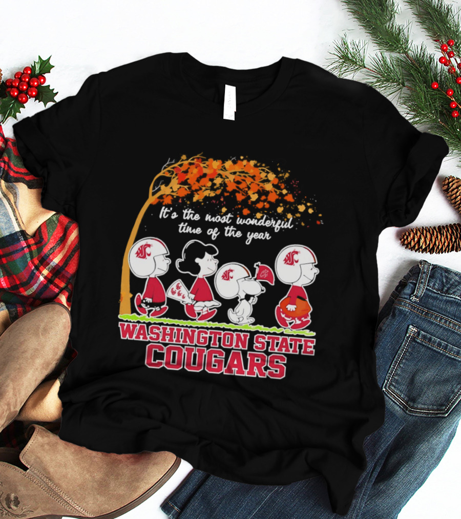 Peanuts It's The Most Wonderful Time Washington State Cougars Charlie Brown Snoopy Woodstock T-Shirt