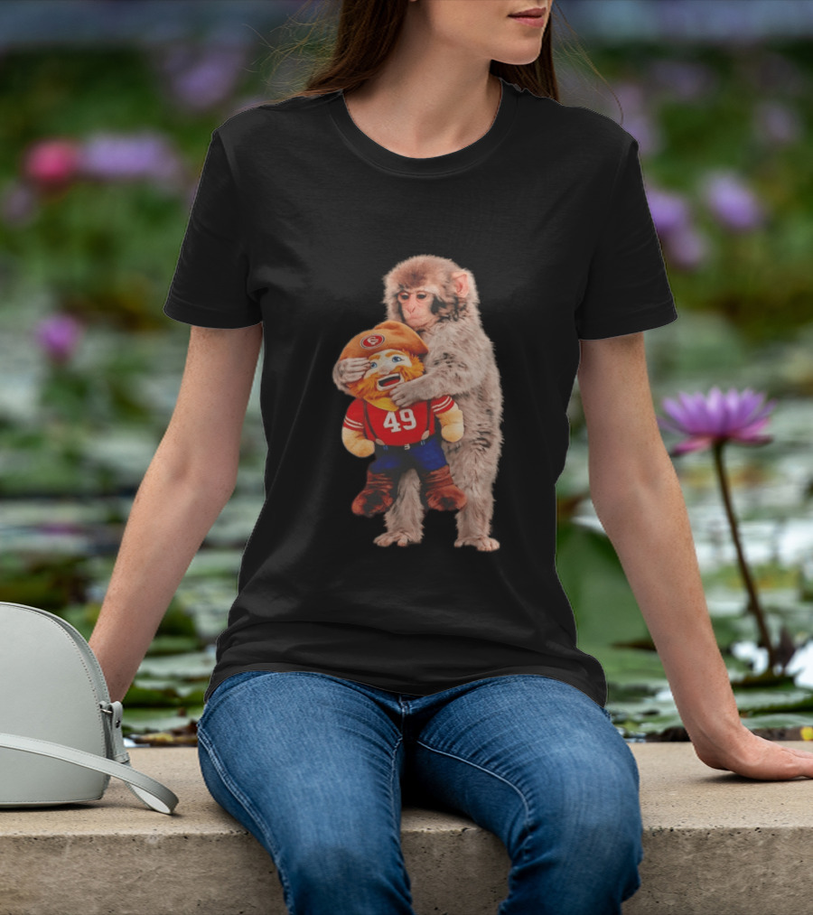 Punch Monkey Cuddling San Francisco 49ers Mascot Plush T-Shirt