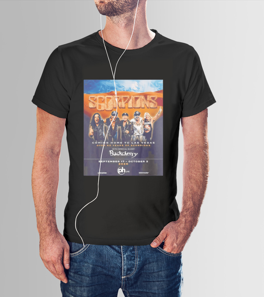 Scorpions Coming Home To Las Vegas Over 60 Years Special Guest Buckcherry September 17 October 3 2026 T-Shirt