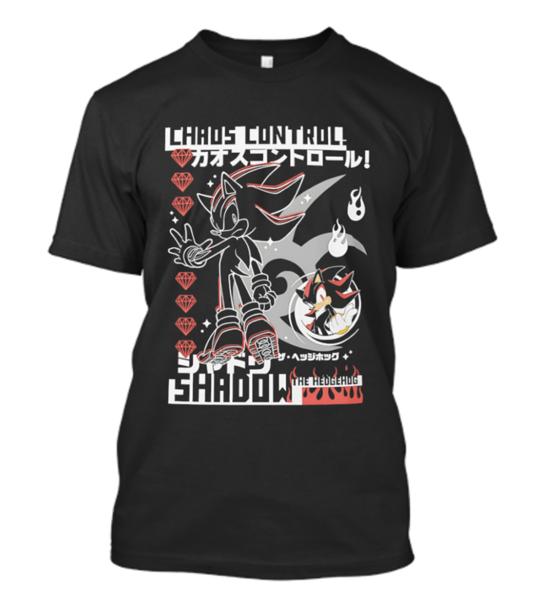 Chaos Control Shadow Soni The Hedgehog Japanese Text Emeralds T-Shirt