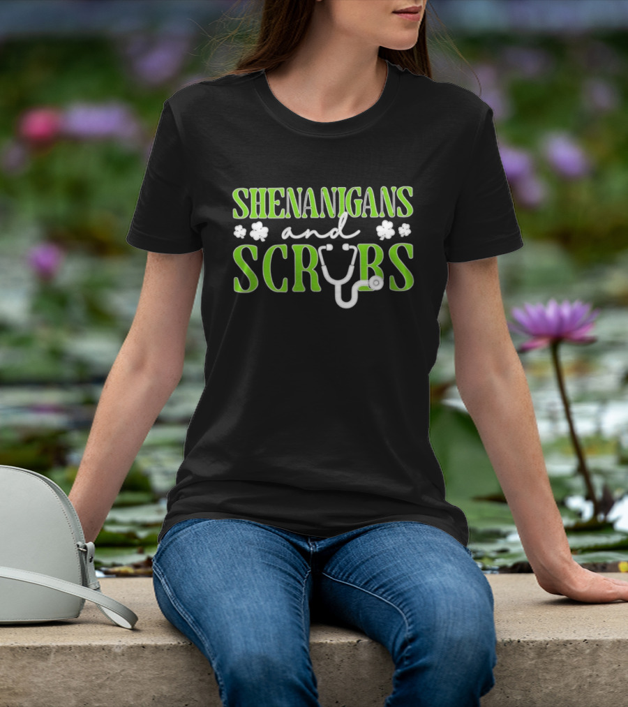 Shenanigans And Scrubs Stethoscope St Patrick's Nurse T-Shirt