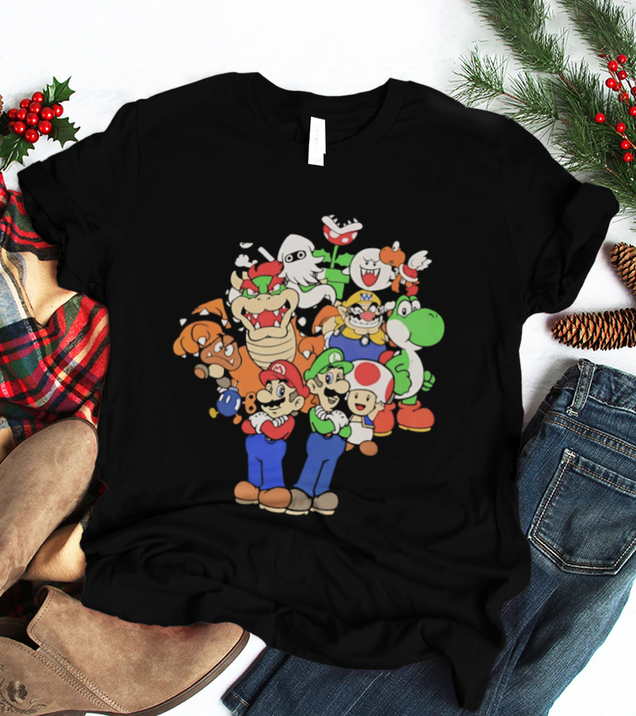 Super Mario Brothers Characters Bowser Yoshi Luigi Toad Wario Bowser Jr. Retro Gaming T-Shirt