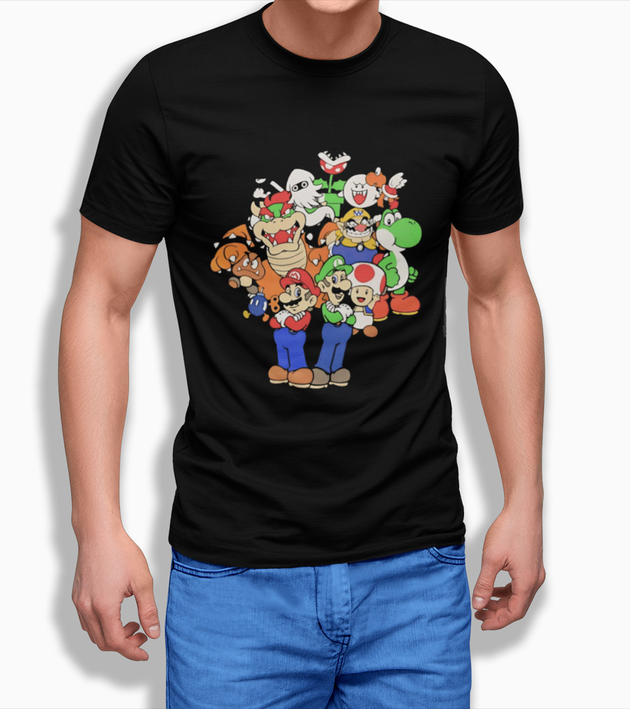 Super Mario Brothers Characters Bowser Yoshi Luigi Toad Wario Bowser Jr. Retro Gaming T-Shirt