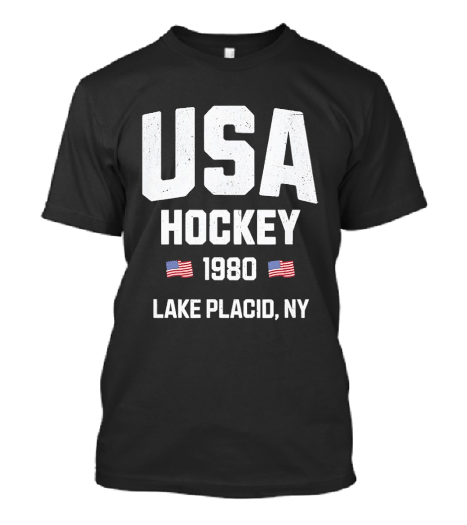 USA Hockey 1980 Lake Placid NY American Flags T-Shirt