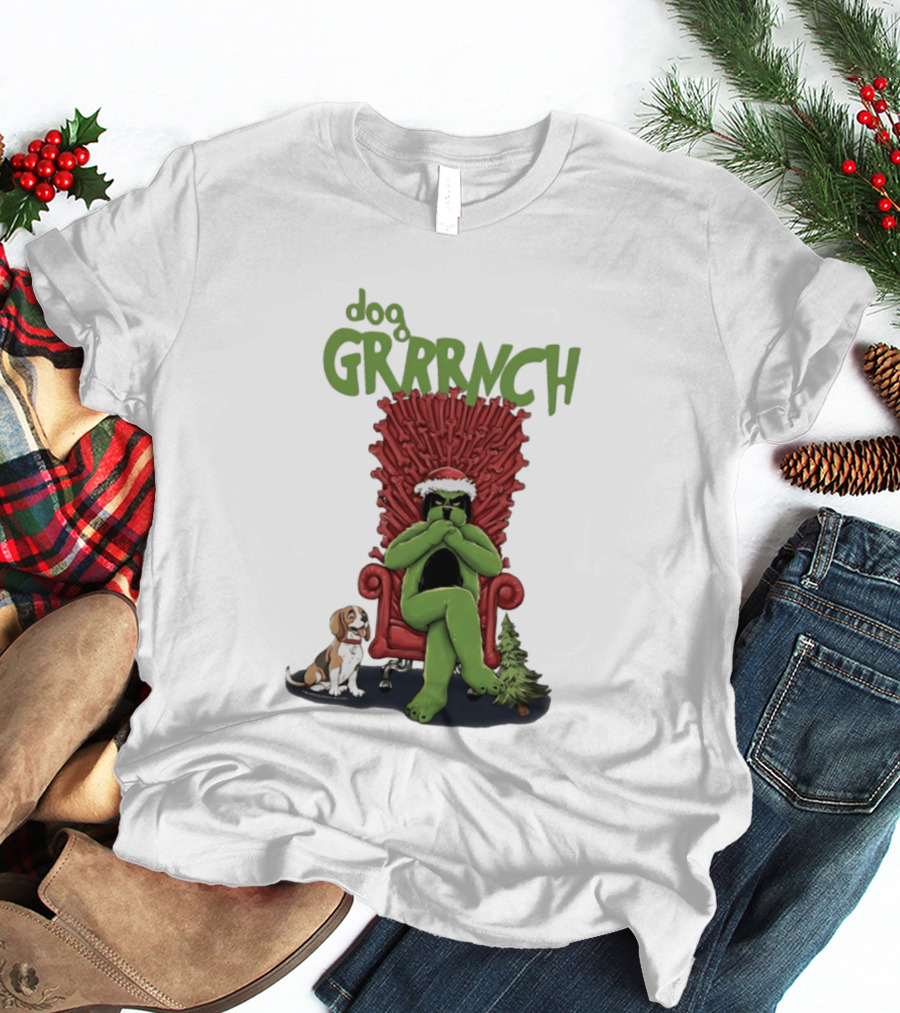 Dog GRRRINCH Christmas Throne Santa Hat Beagle T-Shirt