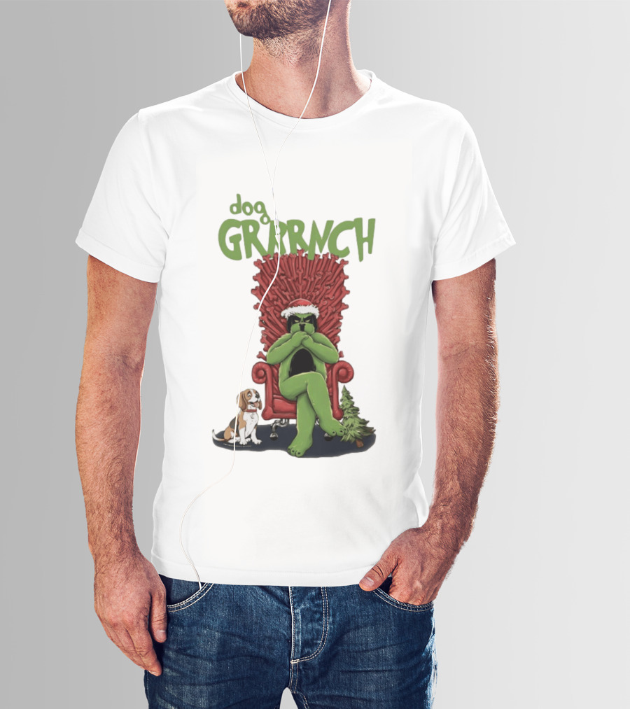 Dog GRRRINCH Christmas Throne Santa Hat Beagle T-Shirt